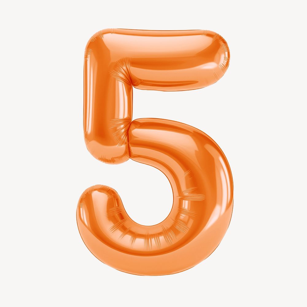 Number five orange  3D balloon illustration