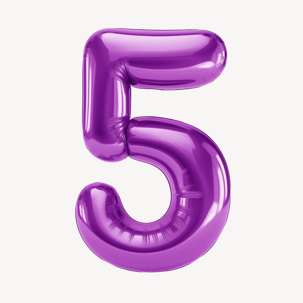 Number five purple  3D balloon illustration