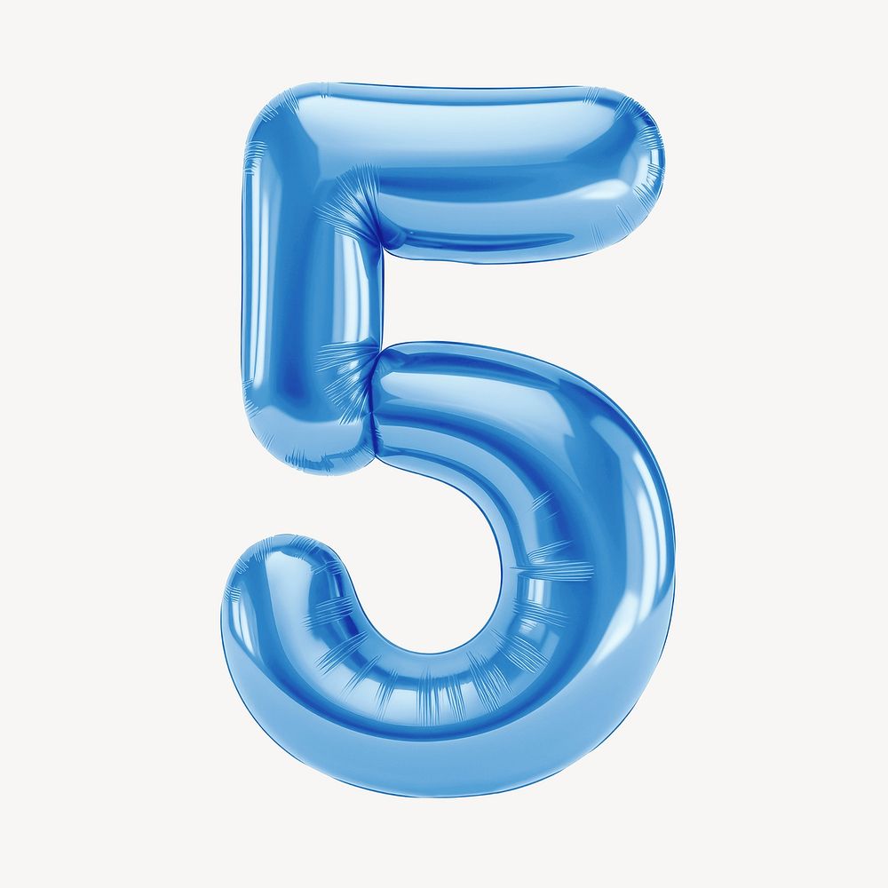 Number 5 blue  3D balloon illustration