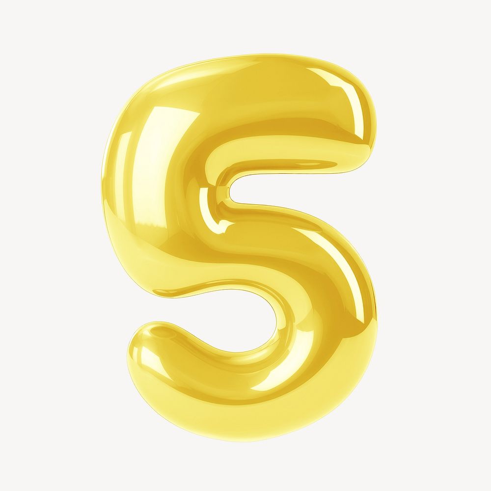 Number 5 yellow  3D balloon illustration