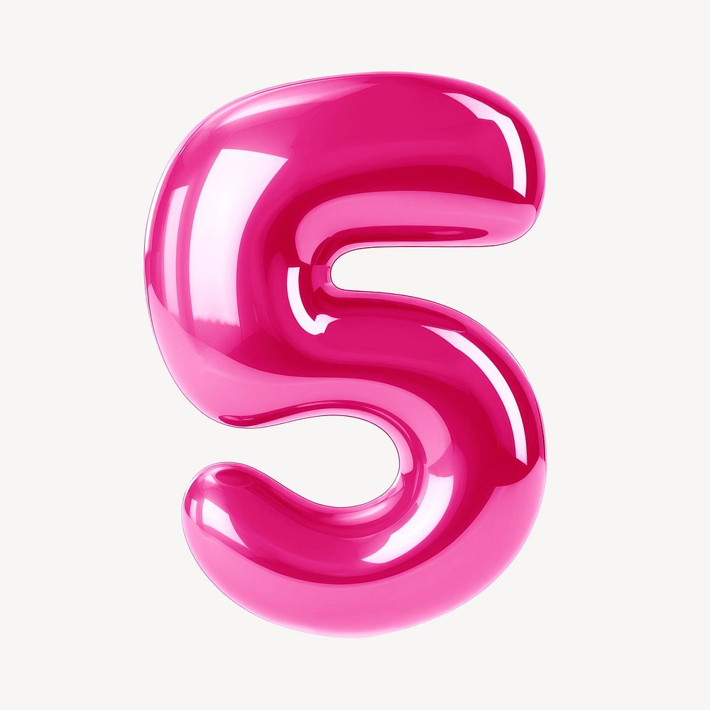 Number five pink  3D balloon illustration