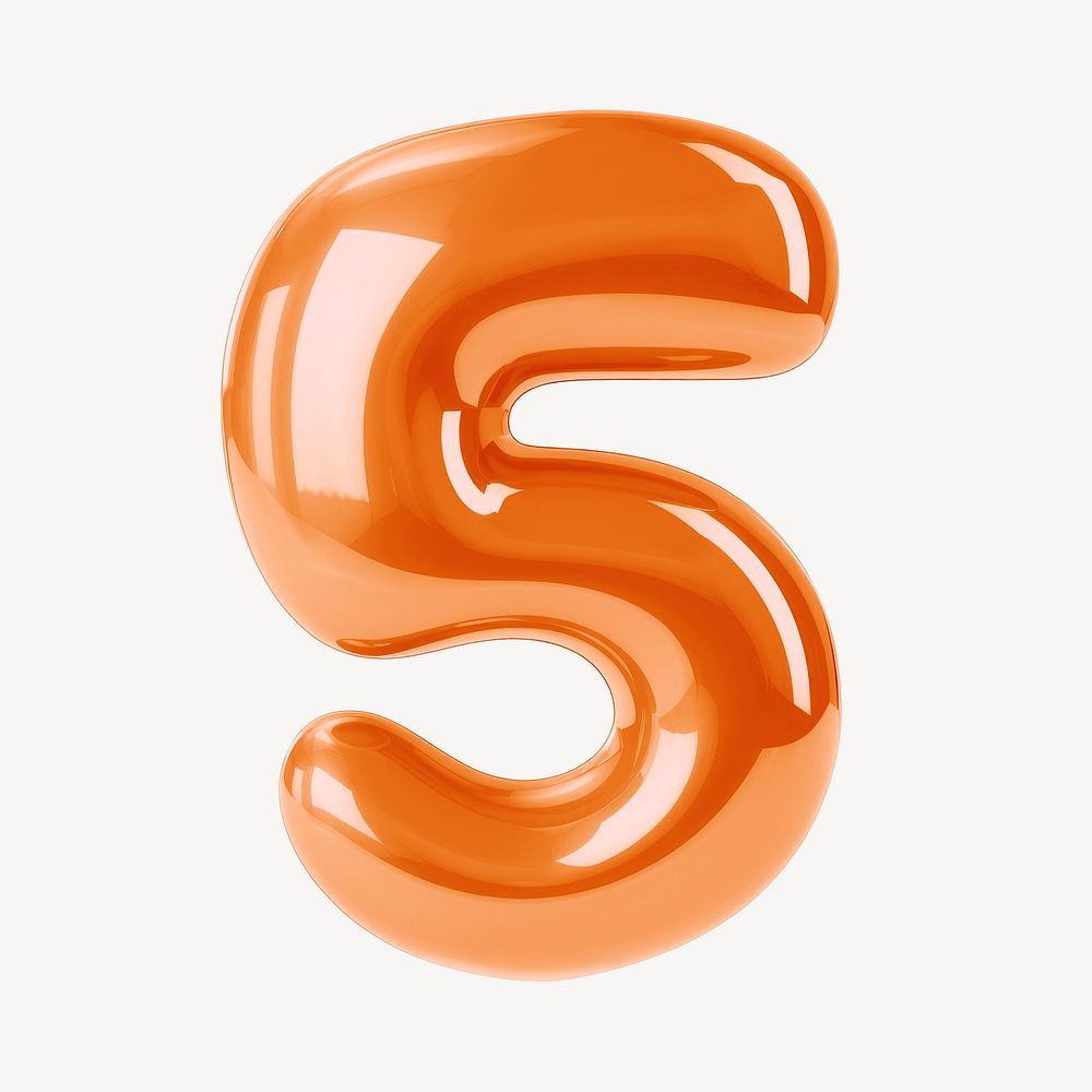 Number five orange  3D balloon illustration