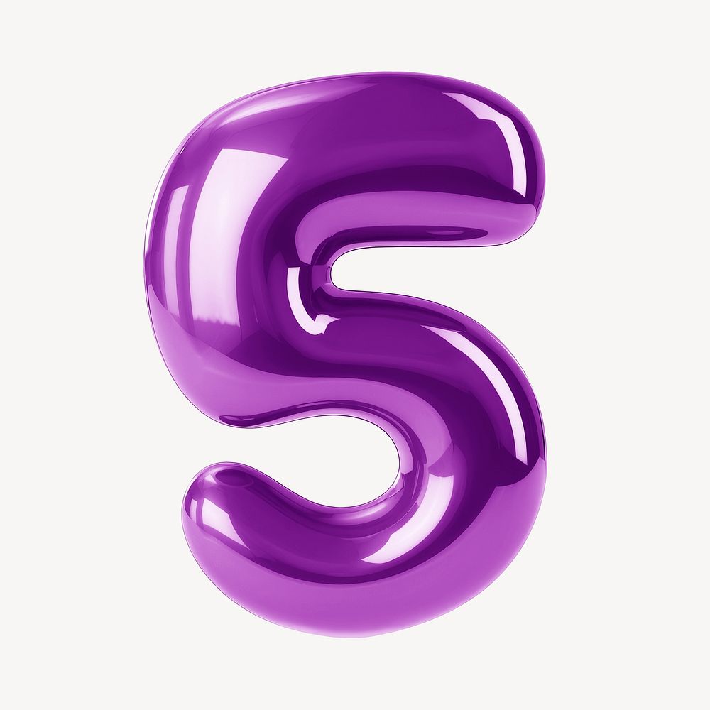 Number 5 purple  3D balloon illustration