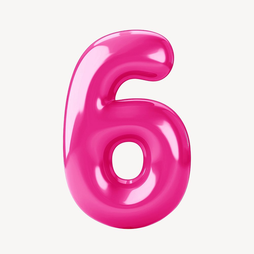 Number six pink  3D balloon illustration