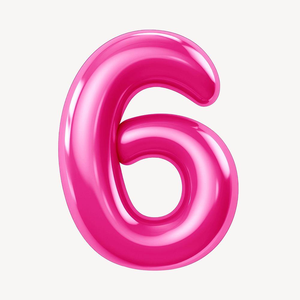 Number six pink  3D balloon illustration