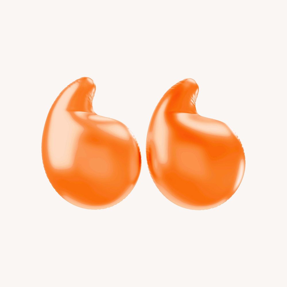 Quotation mark 3D orange balloon symbol illustration