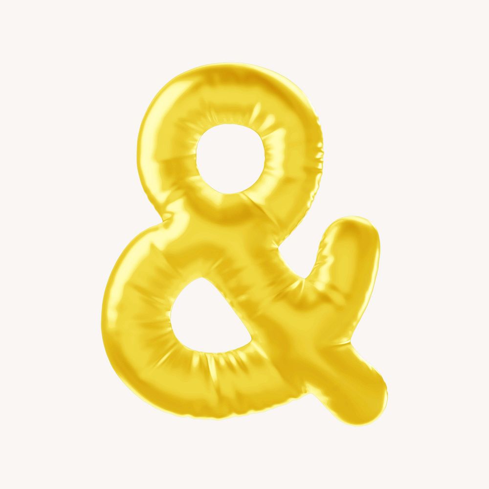 Ampersand 3D yellow balloon symbol illustration