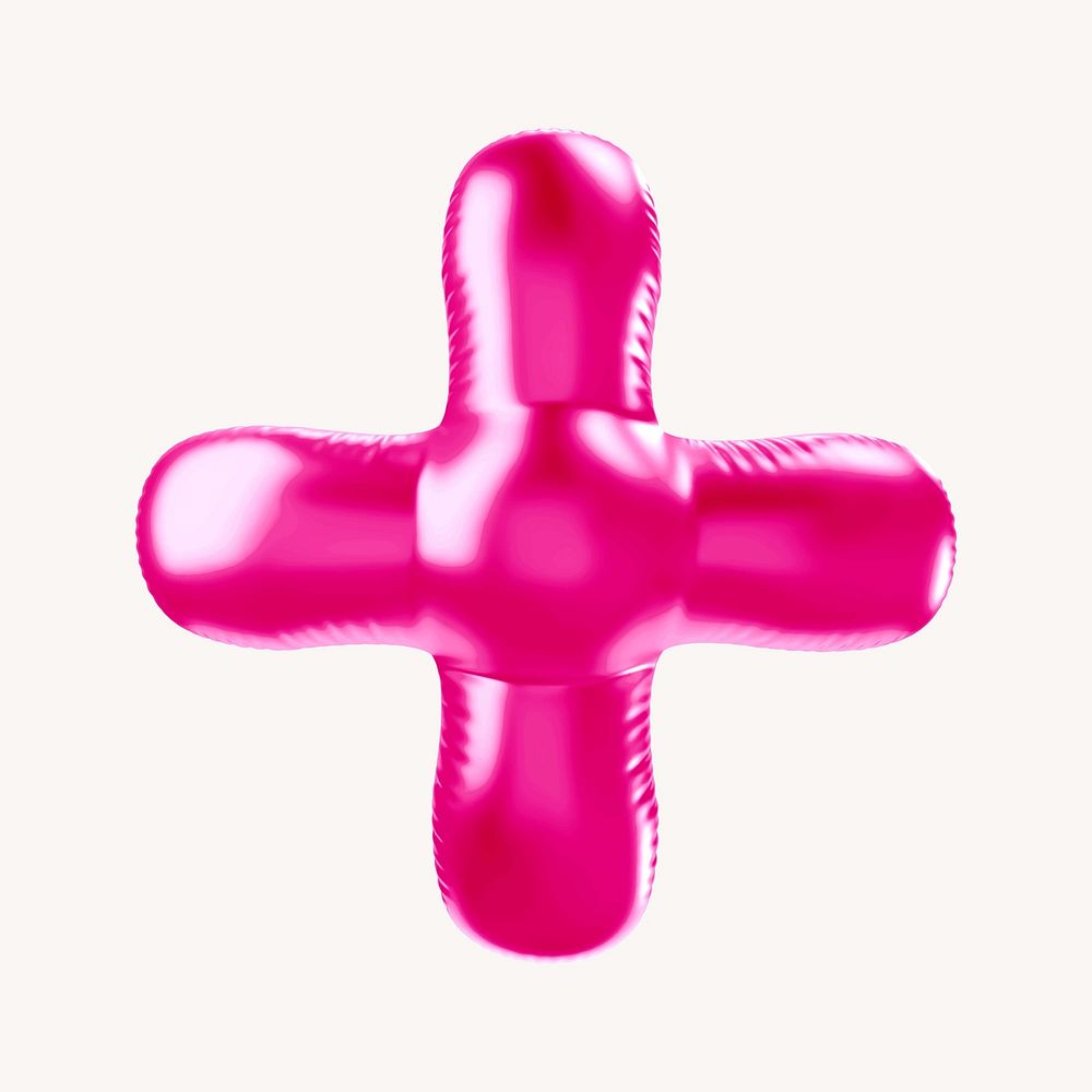 Plus sign 3D pink balloon symbol illustration