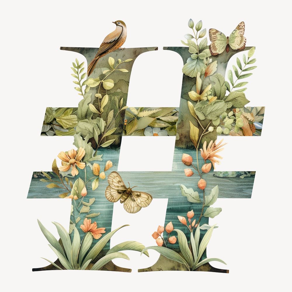 Hashtag botanical art symbol illustration