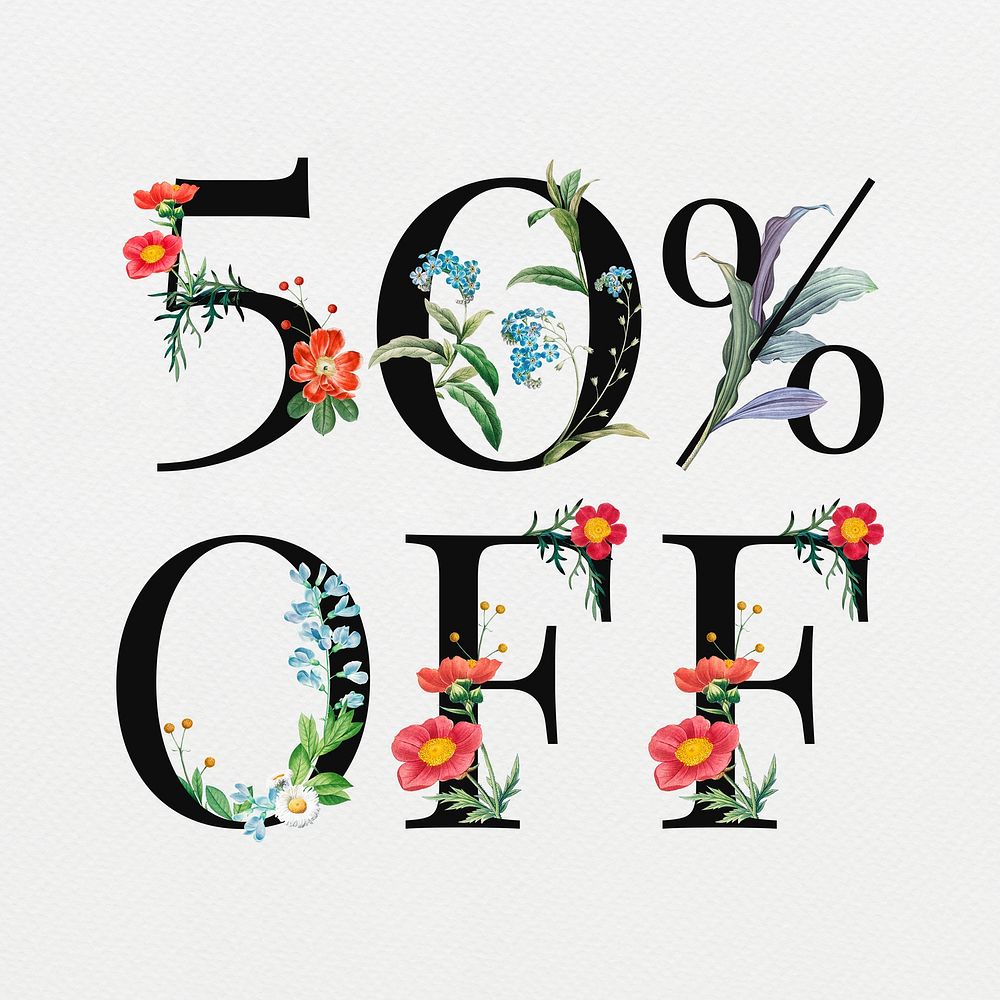 50% off in floral digital art illustration
