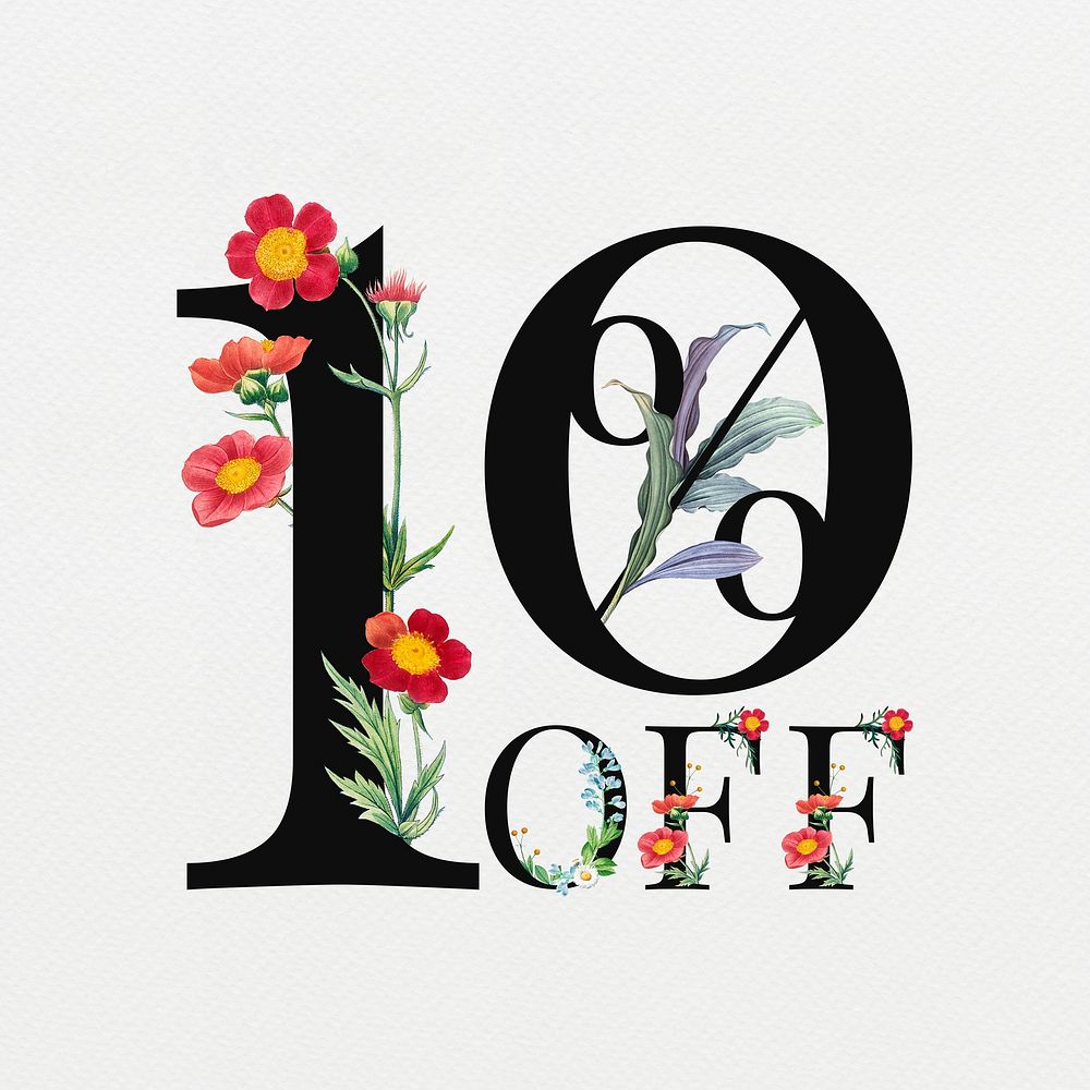 10% off in floral digital art illustration