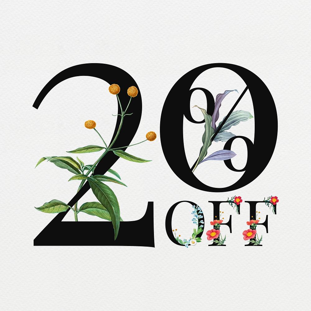 20% off in floral digital art illustration