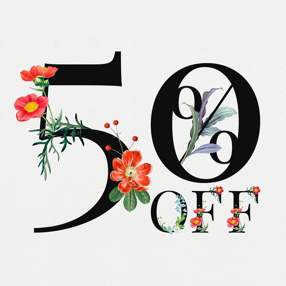 50% off in floral digital art illustration