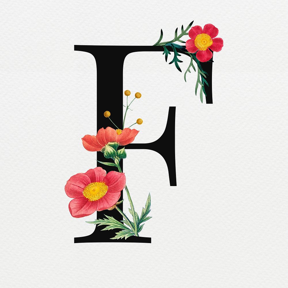 Floral letter F in digital art illustration