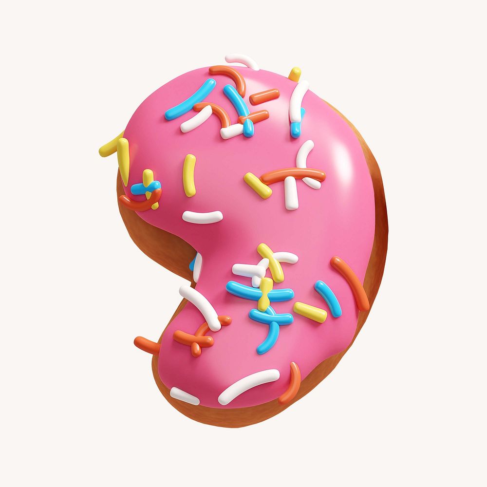 Comma sign, 3D pink donut illustration