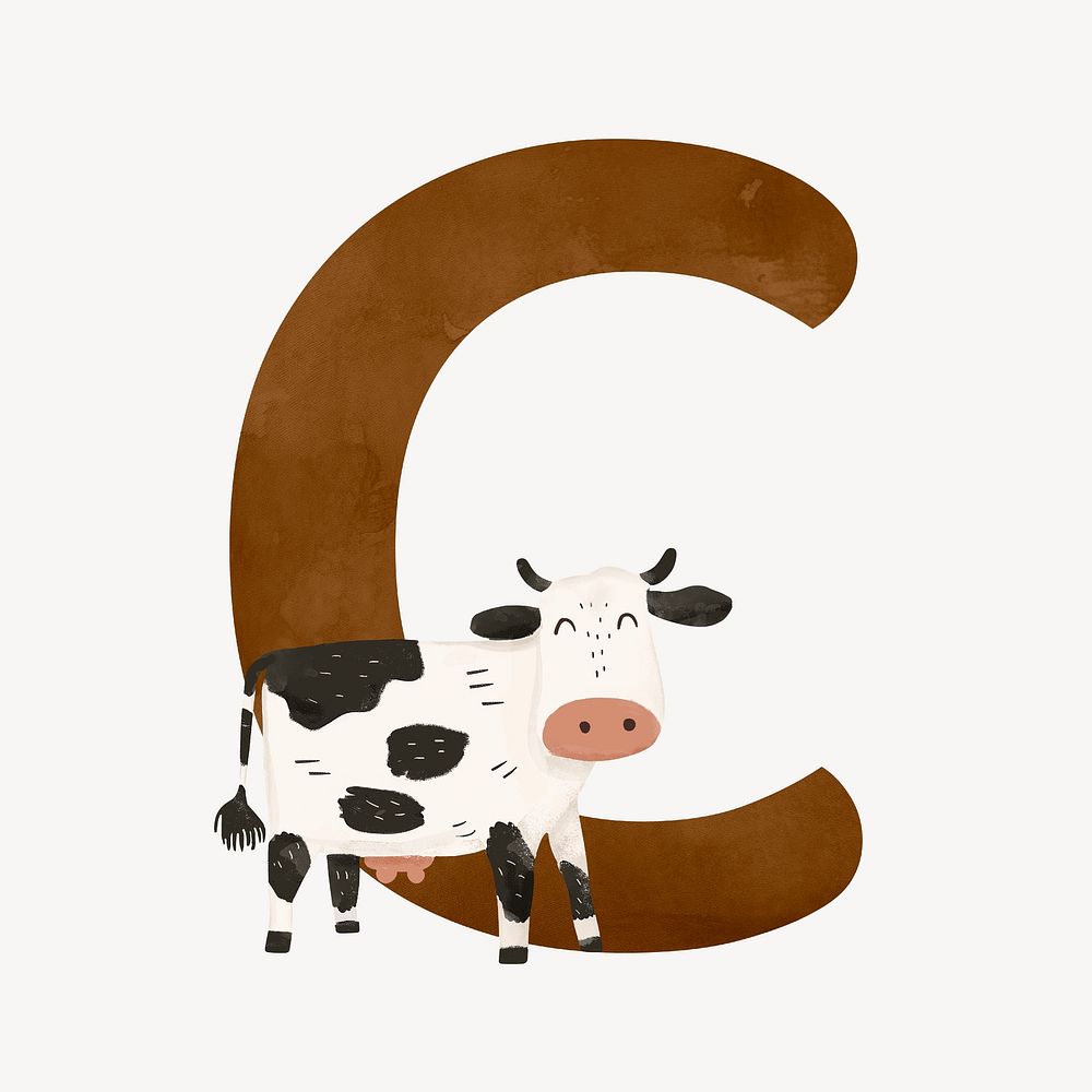 Letter C cute animal character alphabet illustration