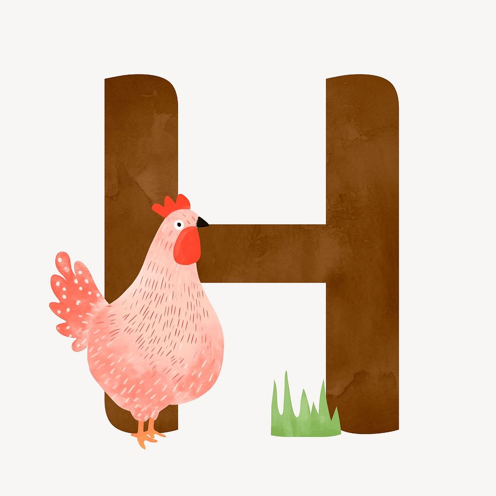 Letter H cute animal character alphabet illustration