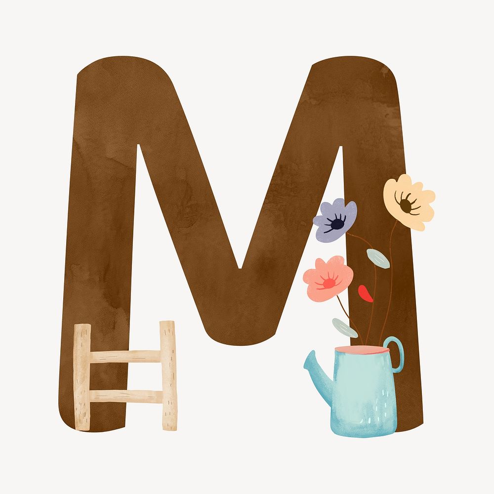Letter M brown digital art alphabet illustration