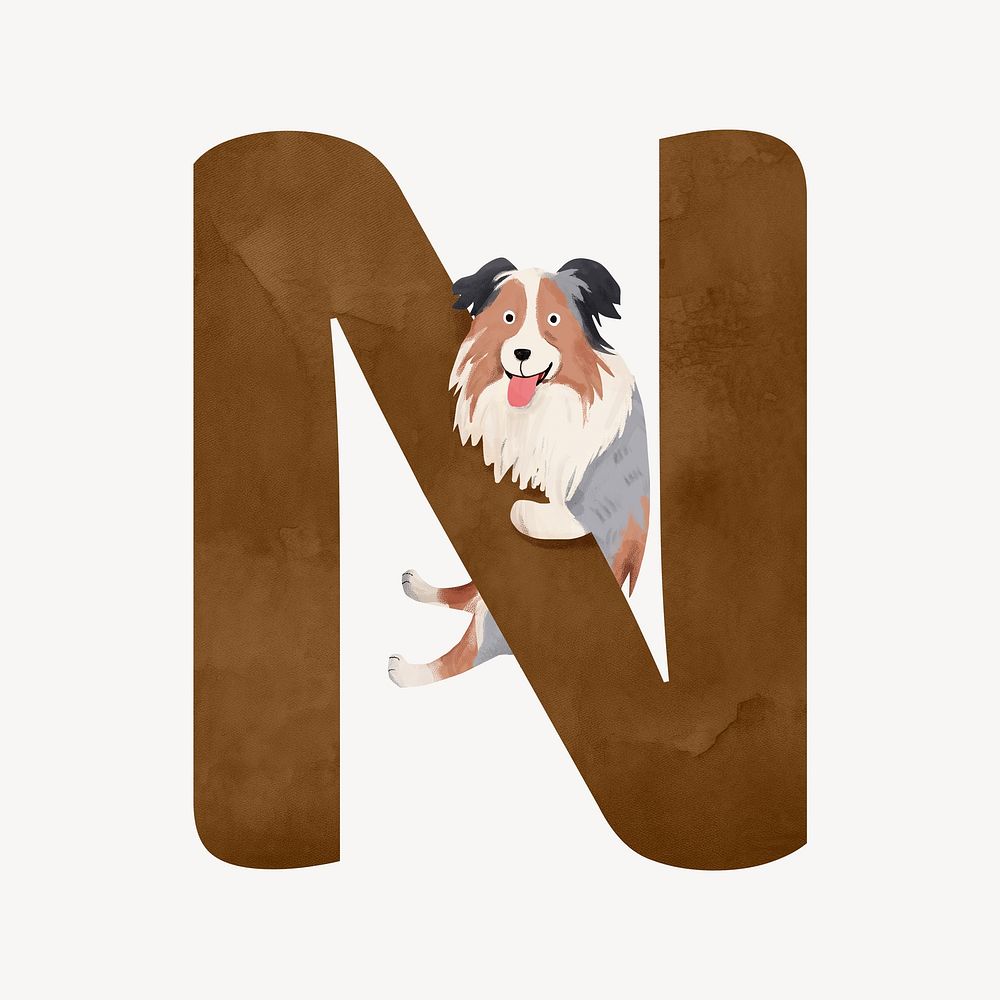 Letter N cute animal character alphabet illustration