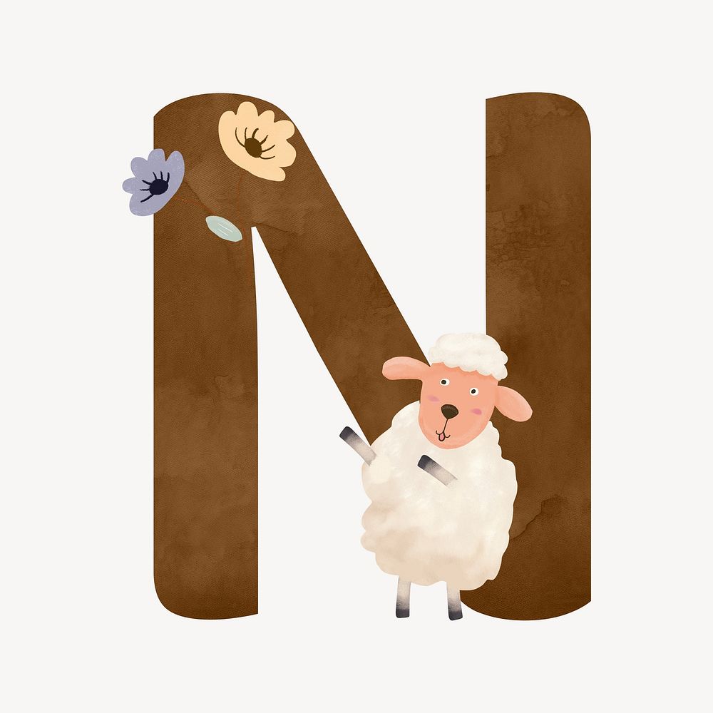 Letter N cute animal character alphabet illustration