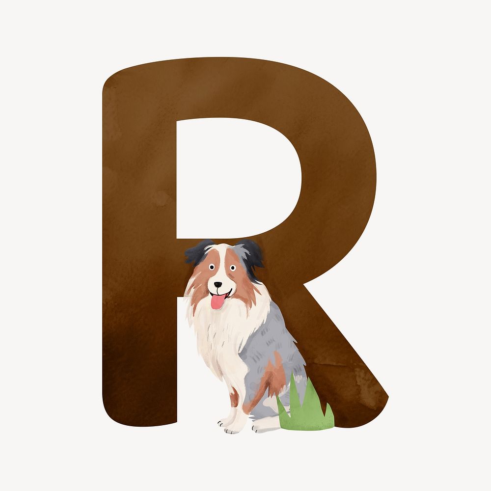 Letter R cute animal character alphabet illustration