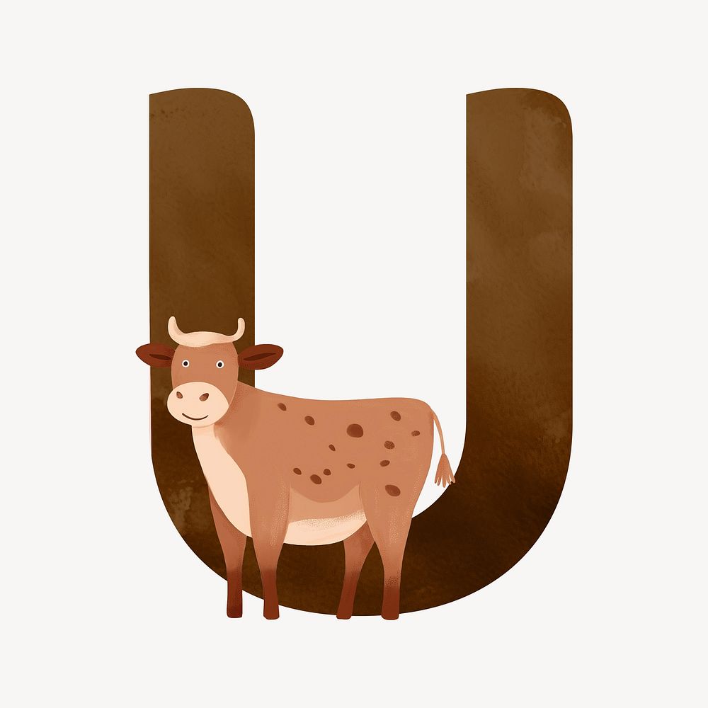 Letter U cute animal character alphabet illustration