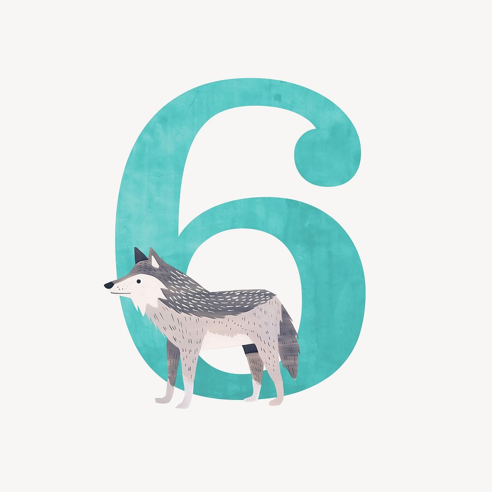 Number 6, cute animal character illustration