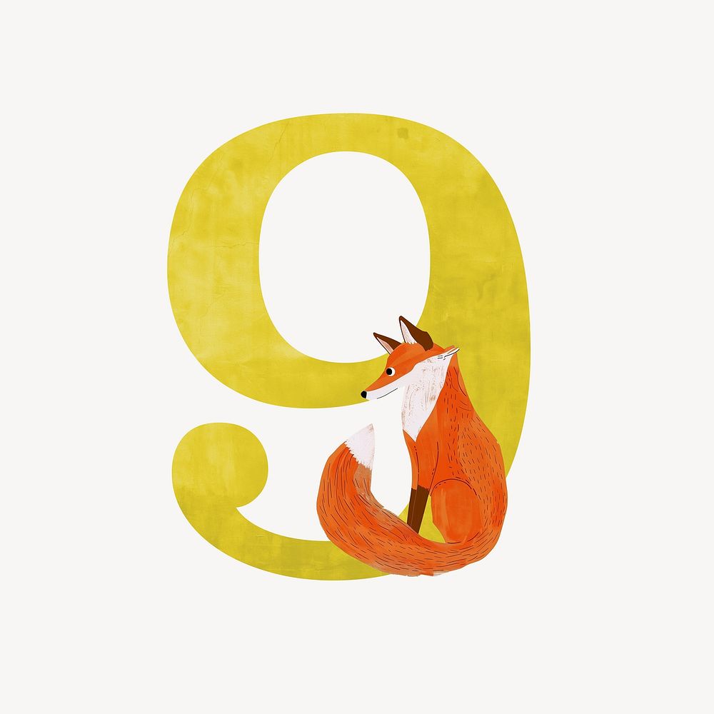 Number 9, cute animal character illustration