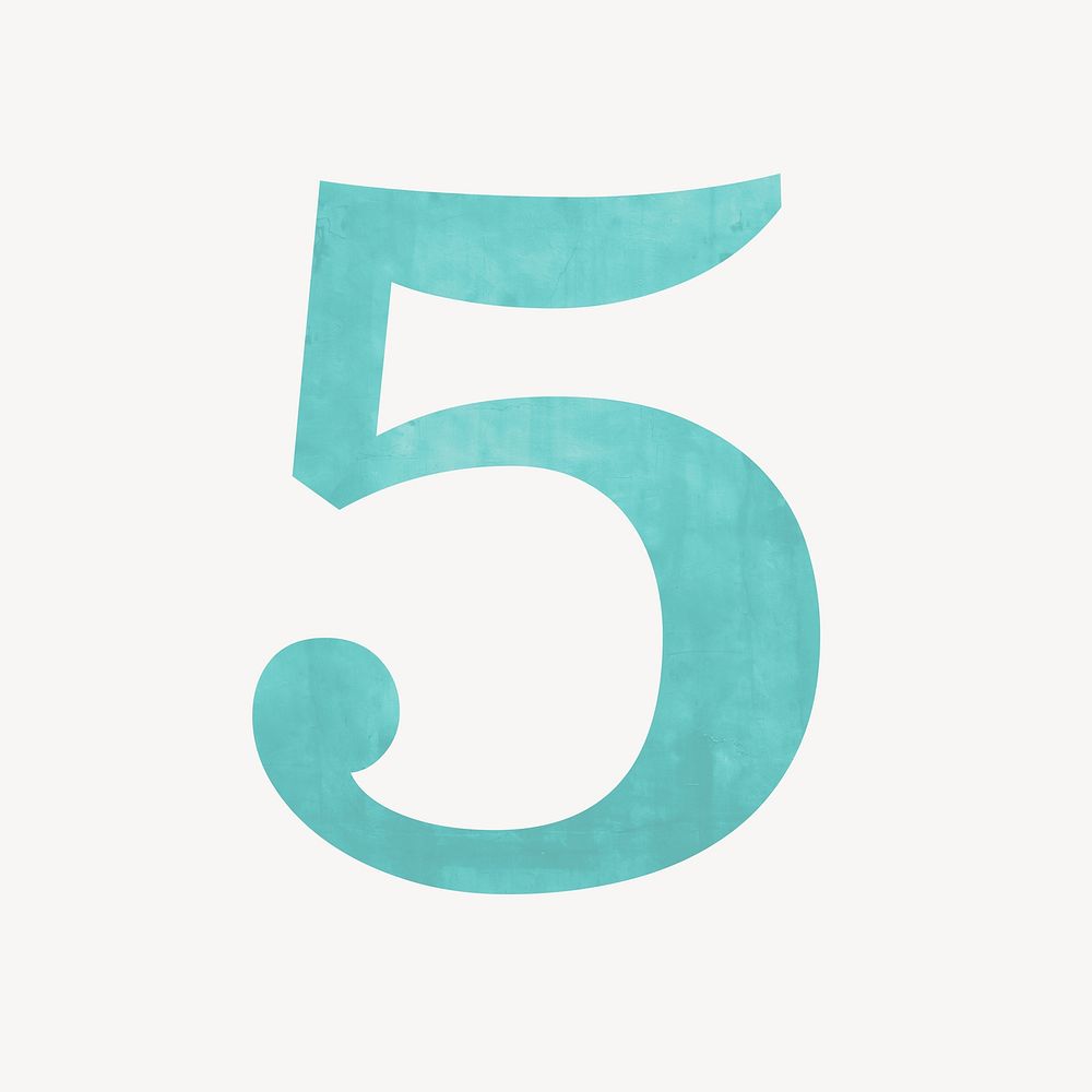 Number 5 in turquoise illustration