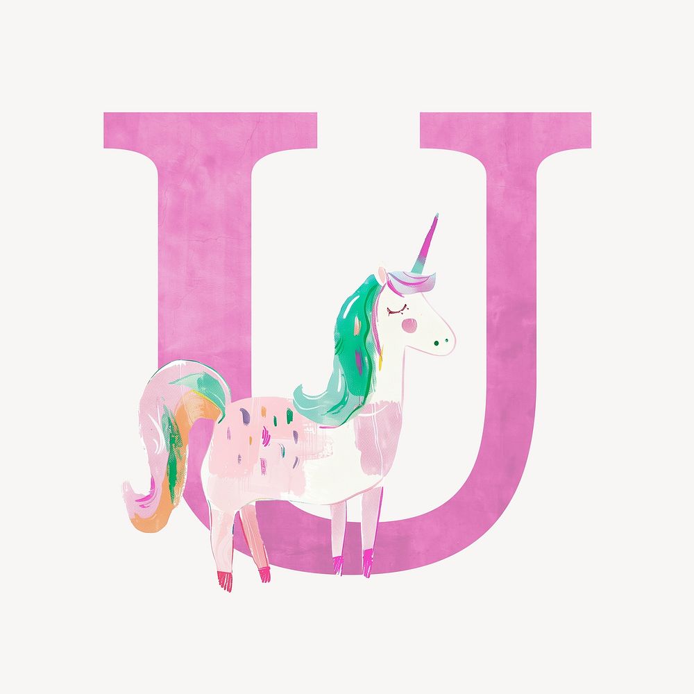 Letter U, animal character alphabet illustration
