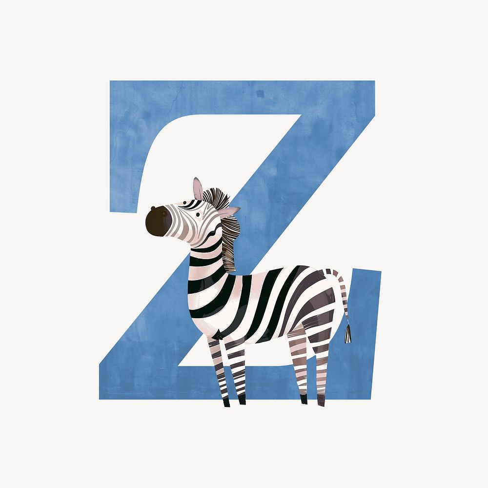 Letter Z, animal character alphabet illustration