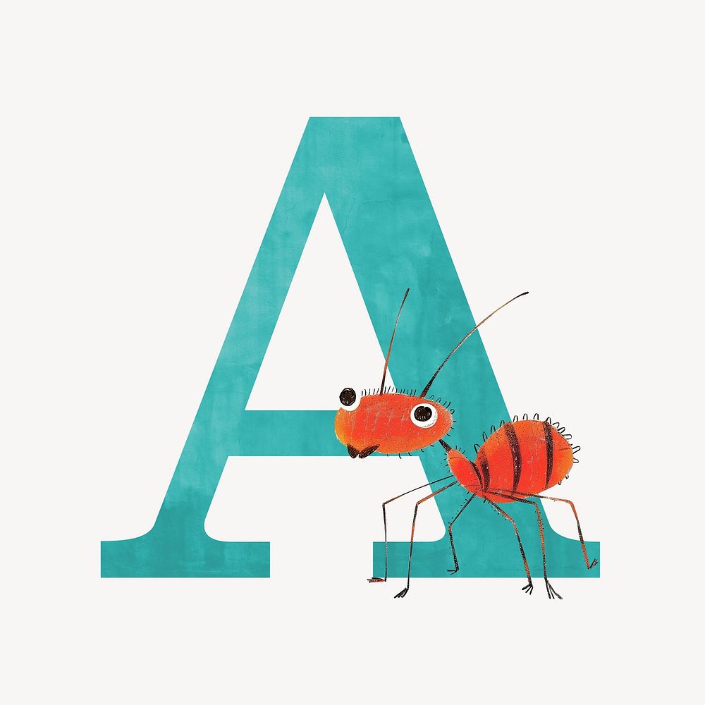 Letter A, animal character alphabet illustration