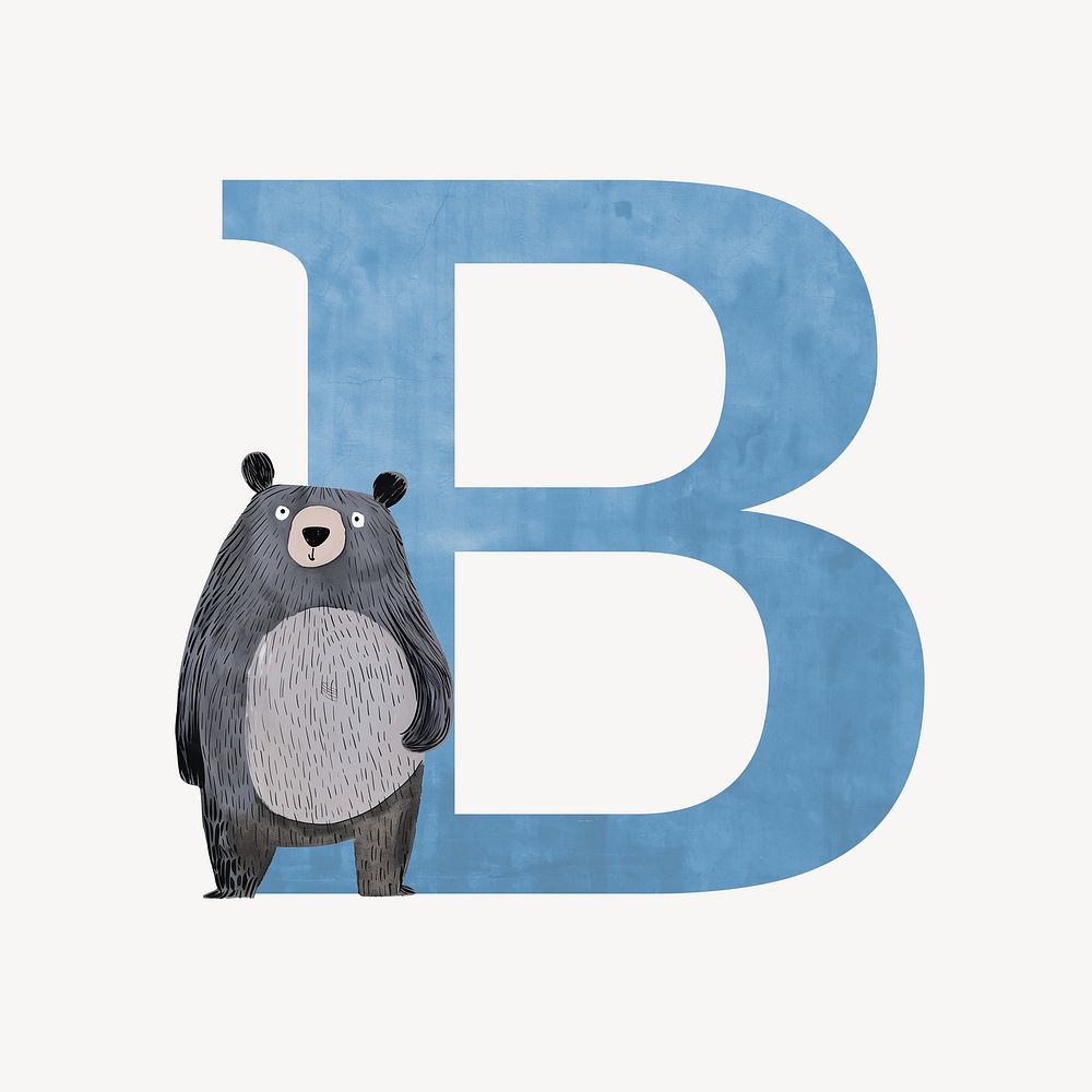 Letter B, animal character alphabet illustration
