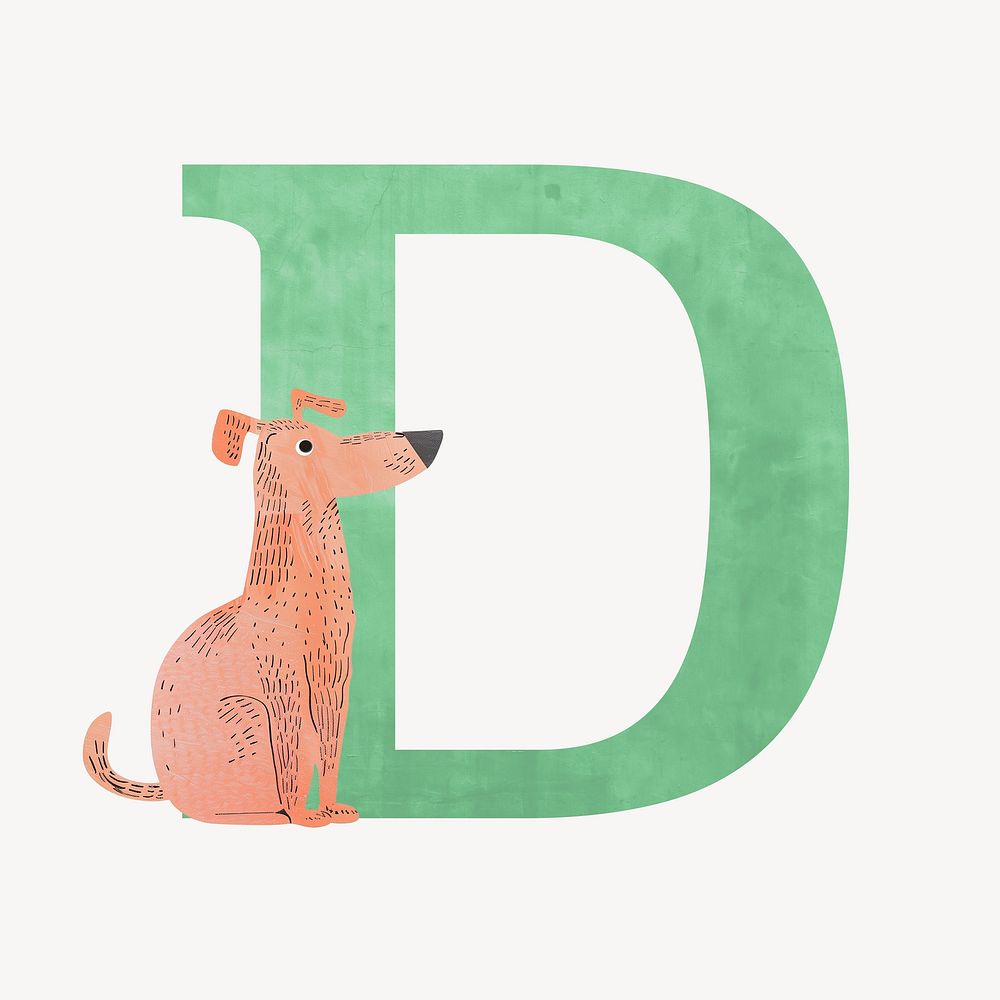 Letter D, animal character alphabet illustration