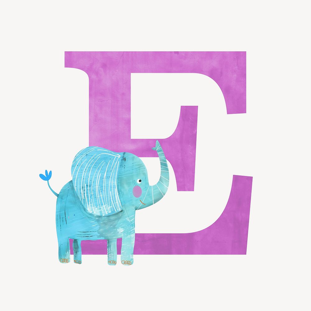 Letter E, animal character alphabet illustration