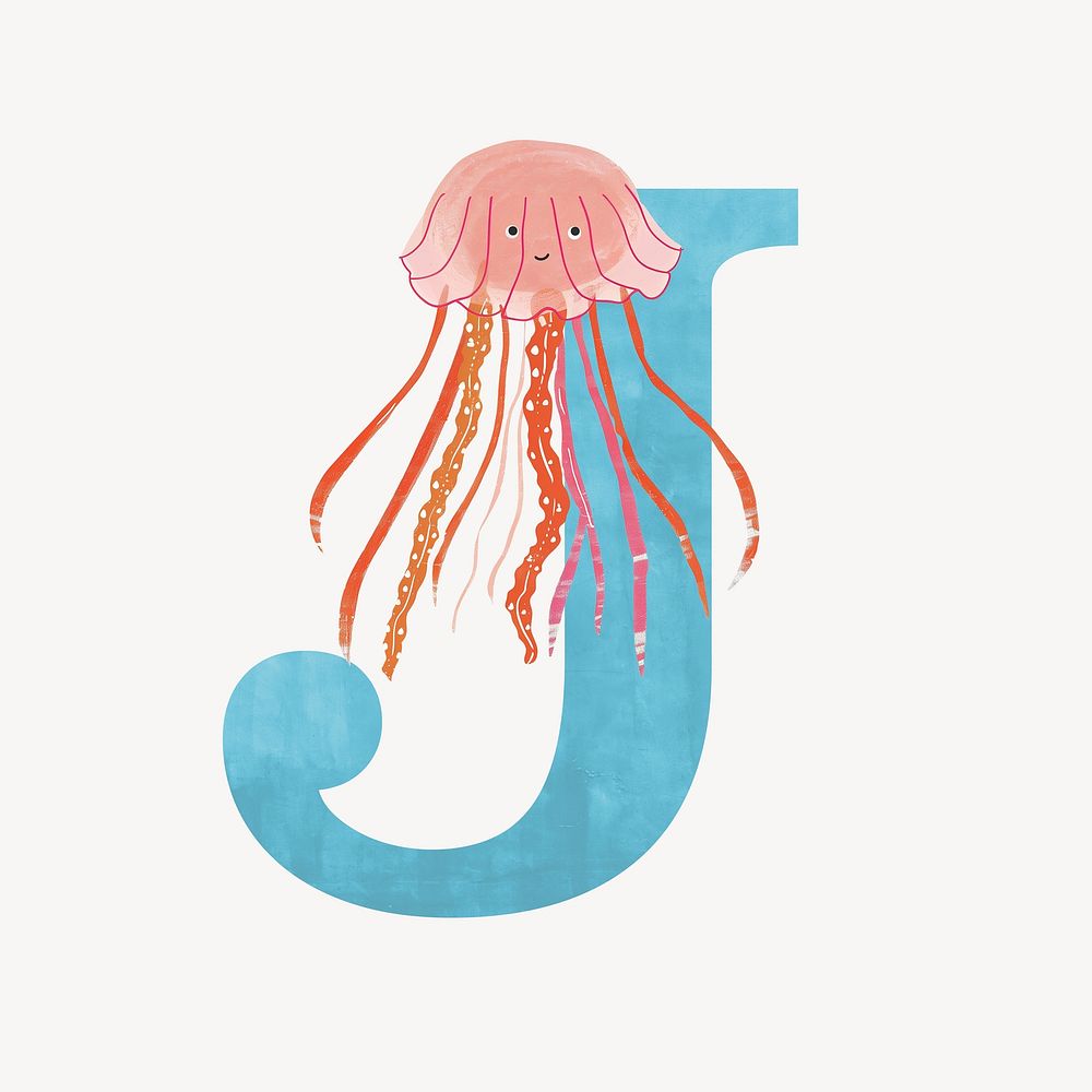 Letter J, animal character alphabet illustration