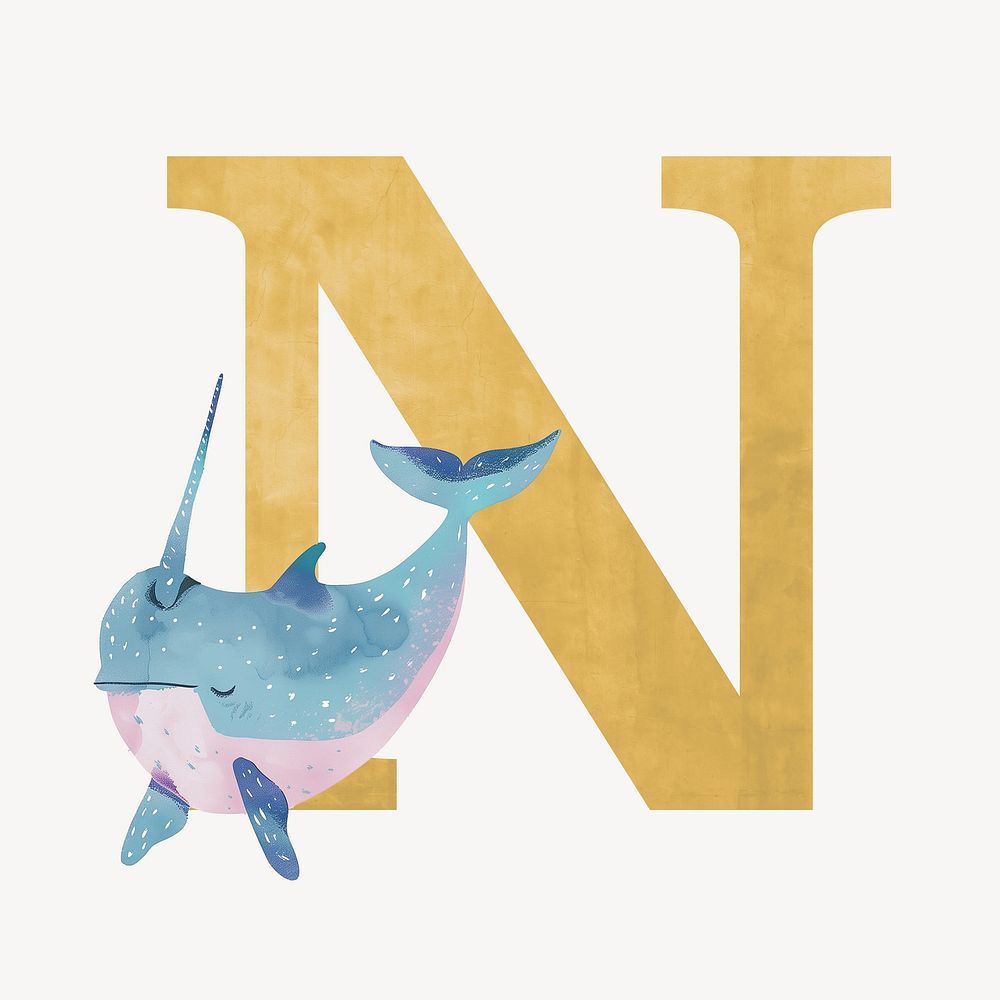 Letter N, animal character alphabet illustration
