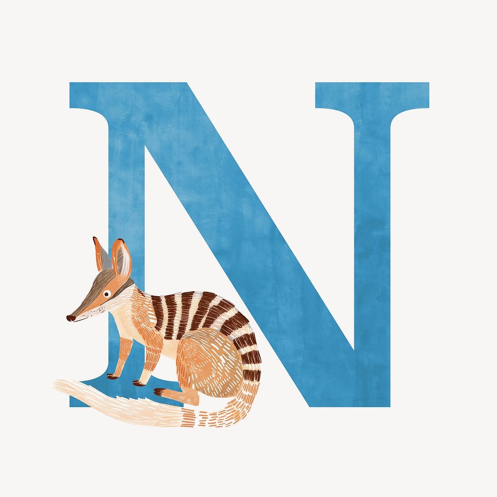 Letter N, animal character alphabet illustration