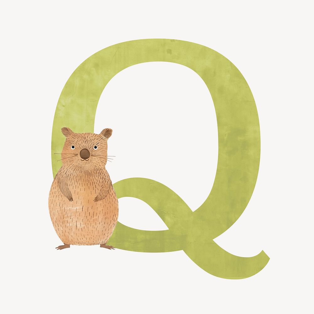 Letter Q, animal character alphabet illustration