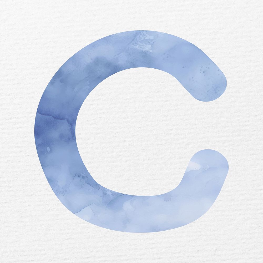Letter C in blue watercolor alphabet illustration