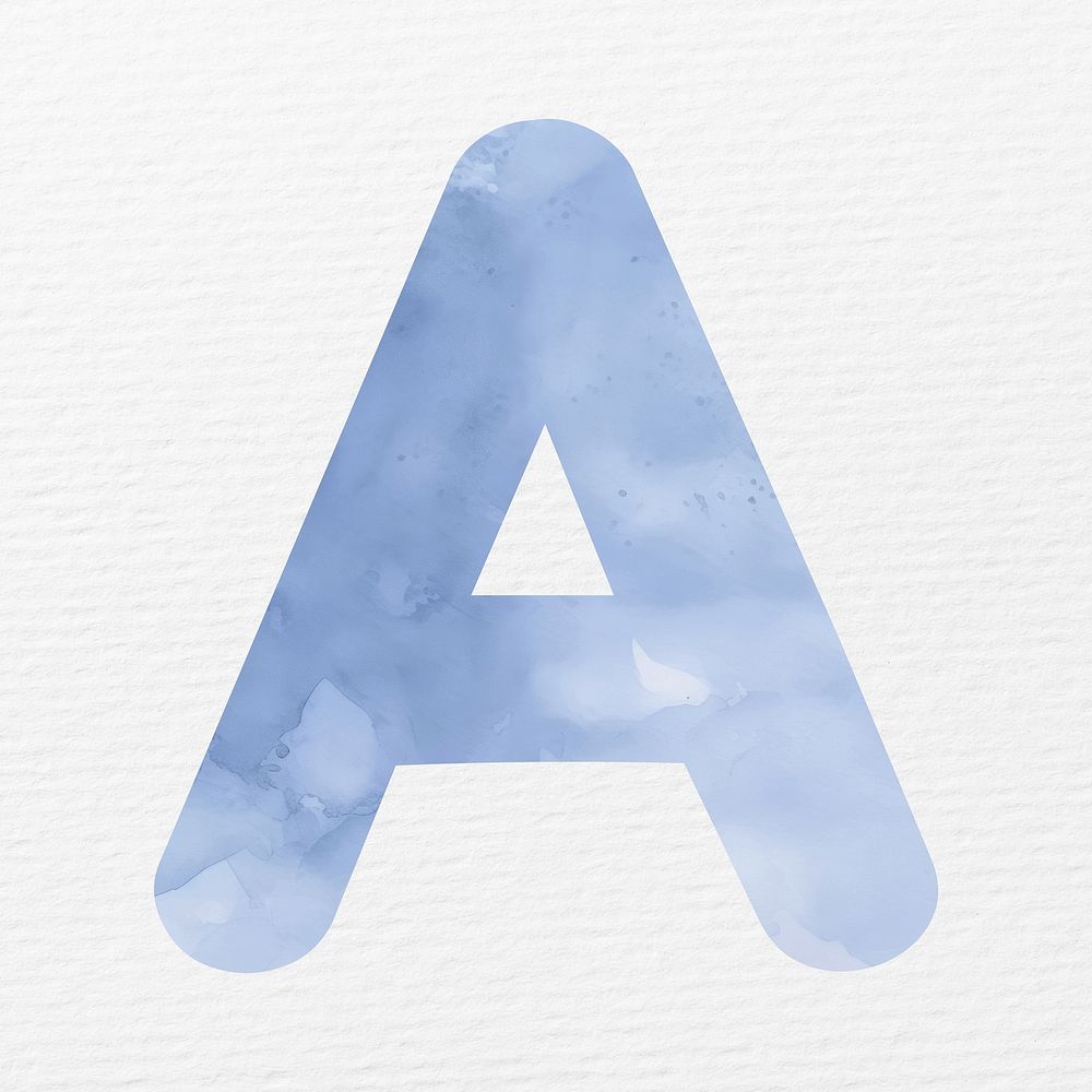 Letter A in blue watercolor alphabet illustration