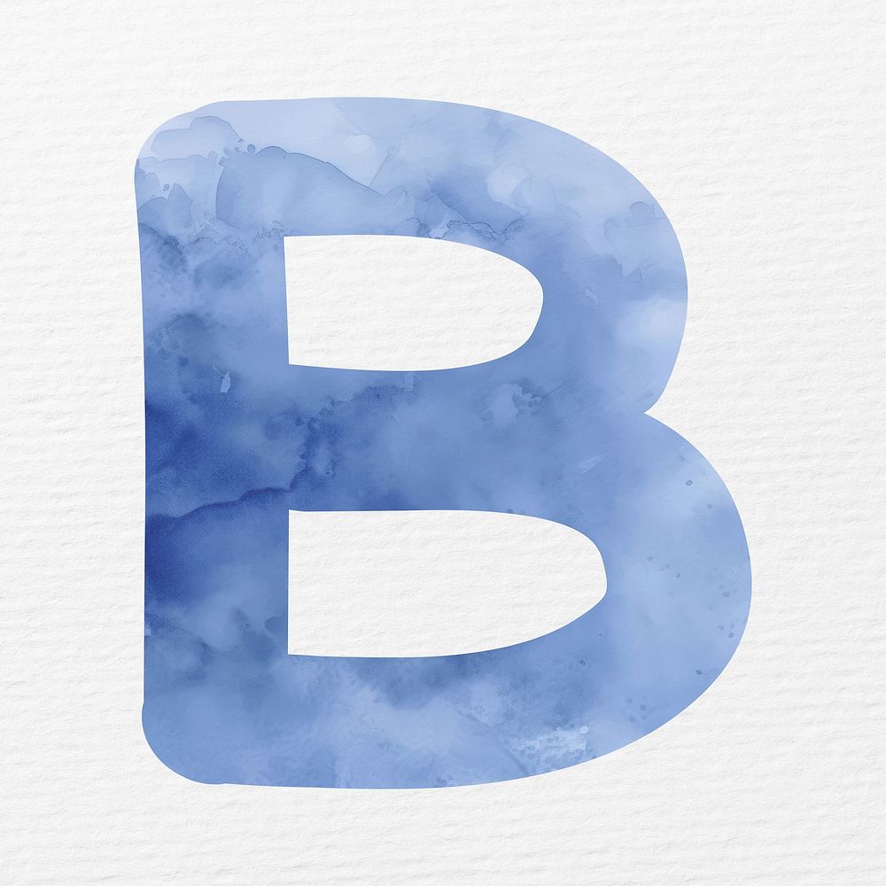 Letter B in blue watercolor alphabet illustration