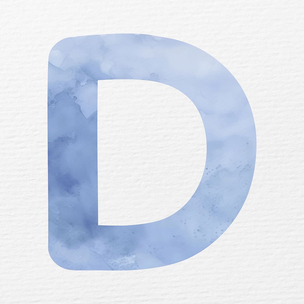 Letter D in blue watercolor alphabet illustration
