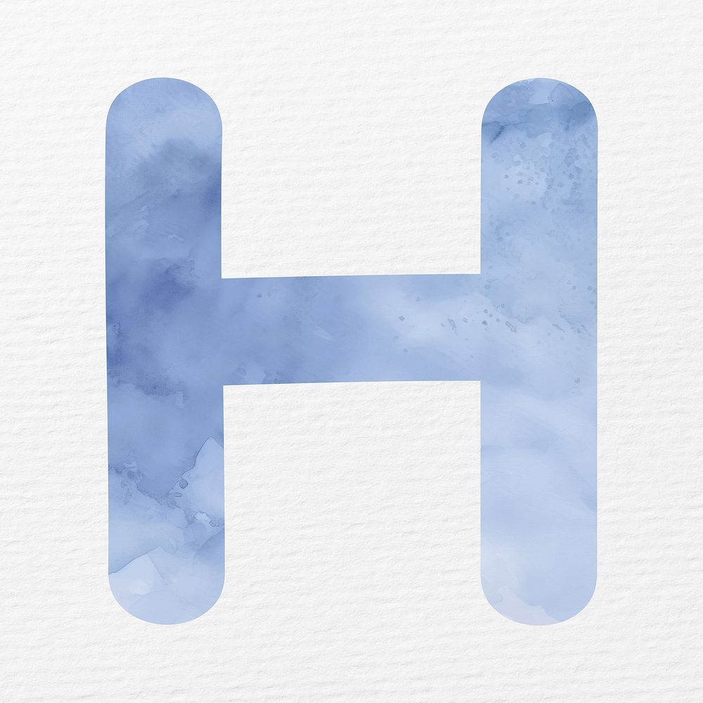 Letter H in blue watercolor alphabet illustration
