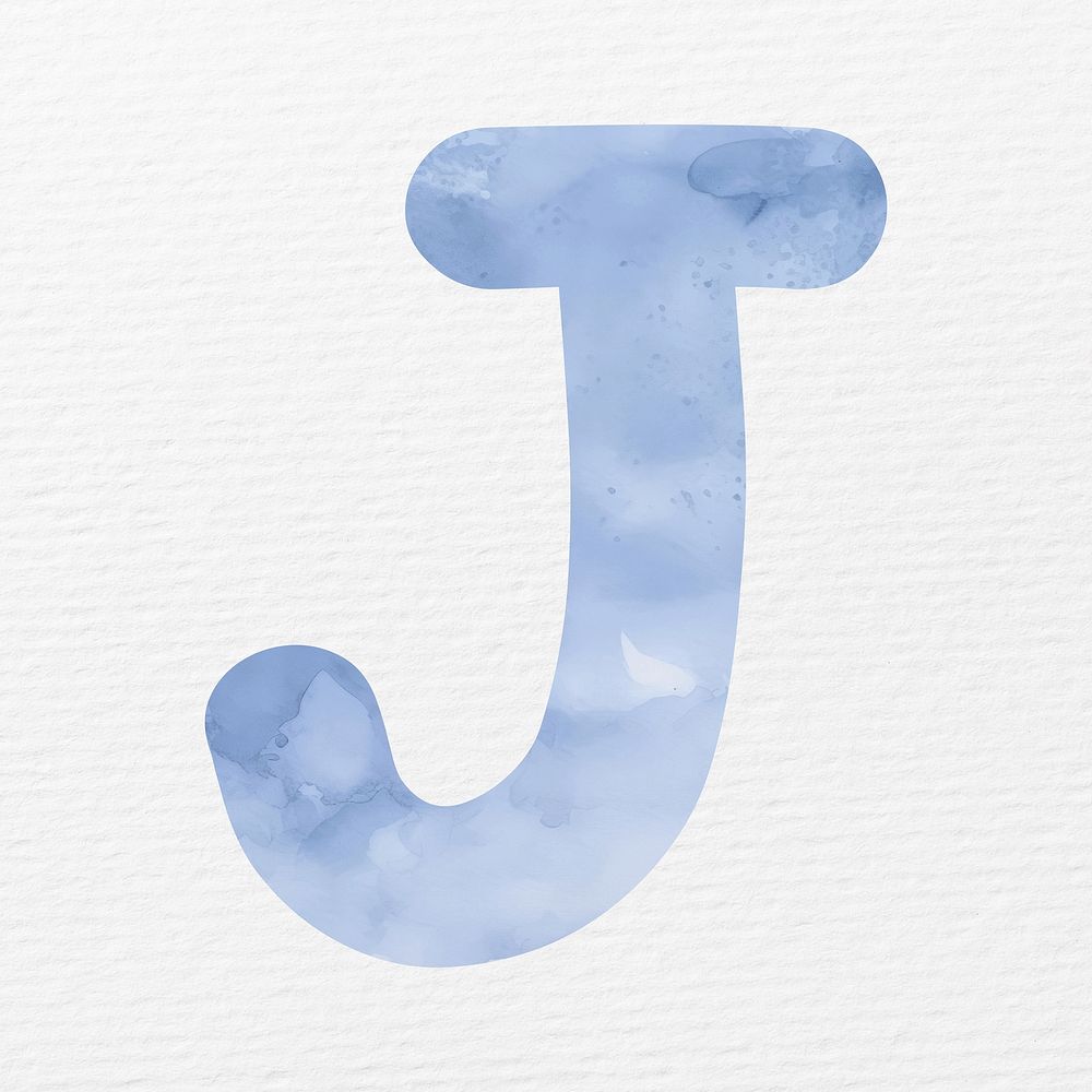 Letter J in blue watercolor alphabet illustration