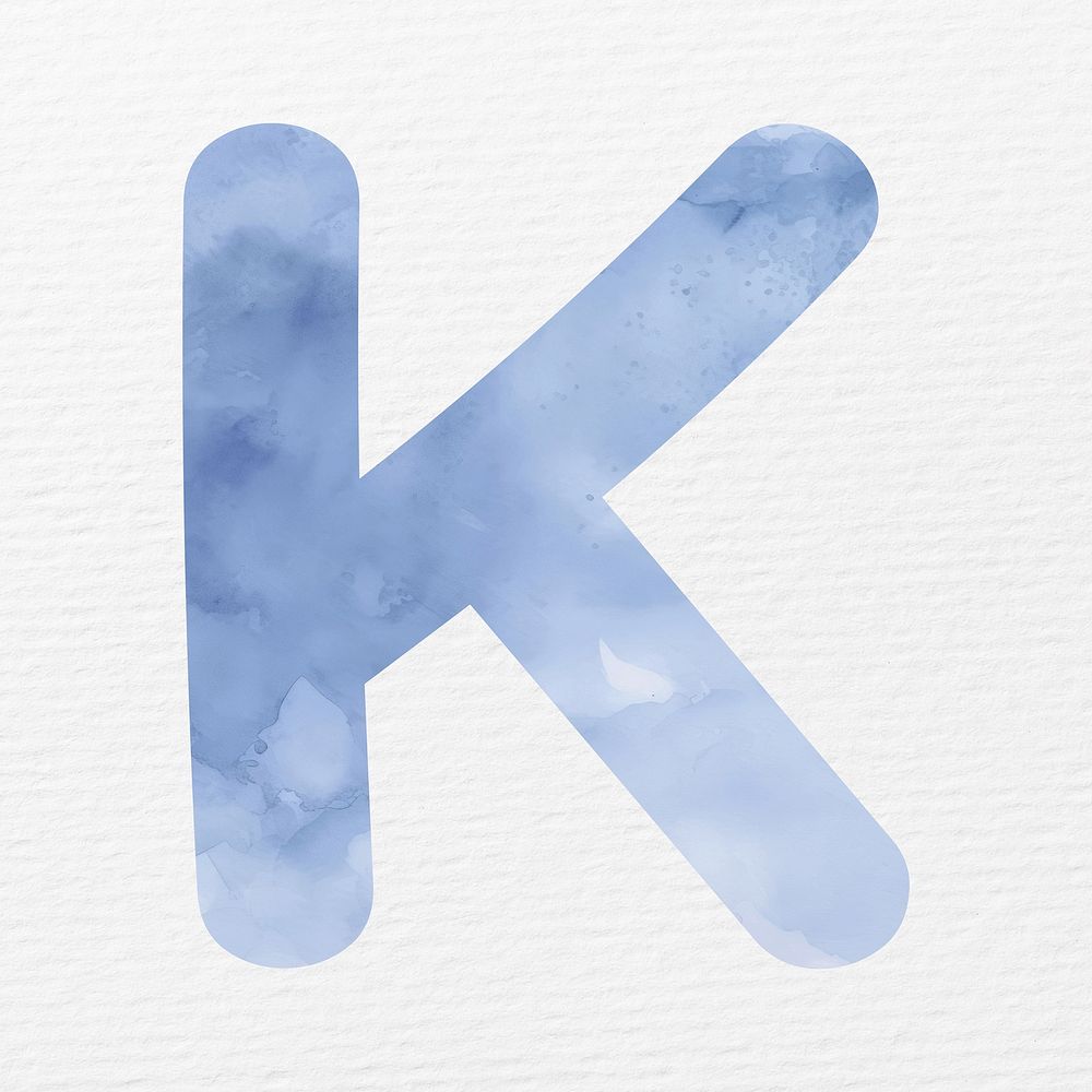 Letter K in blue watercolor alphabet illustration
