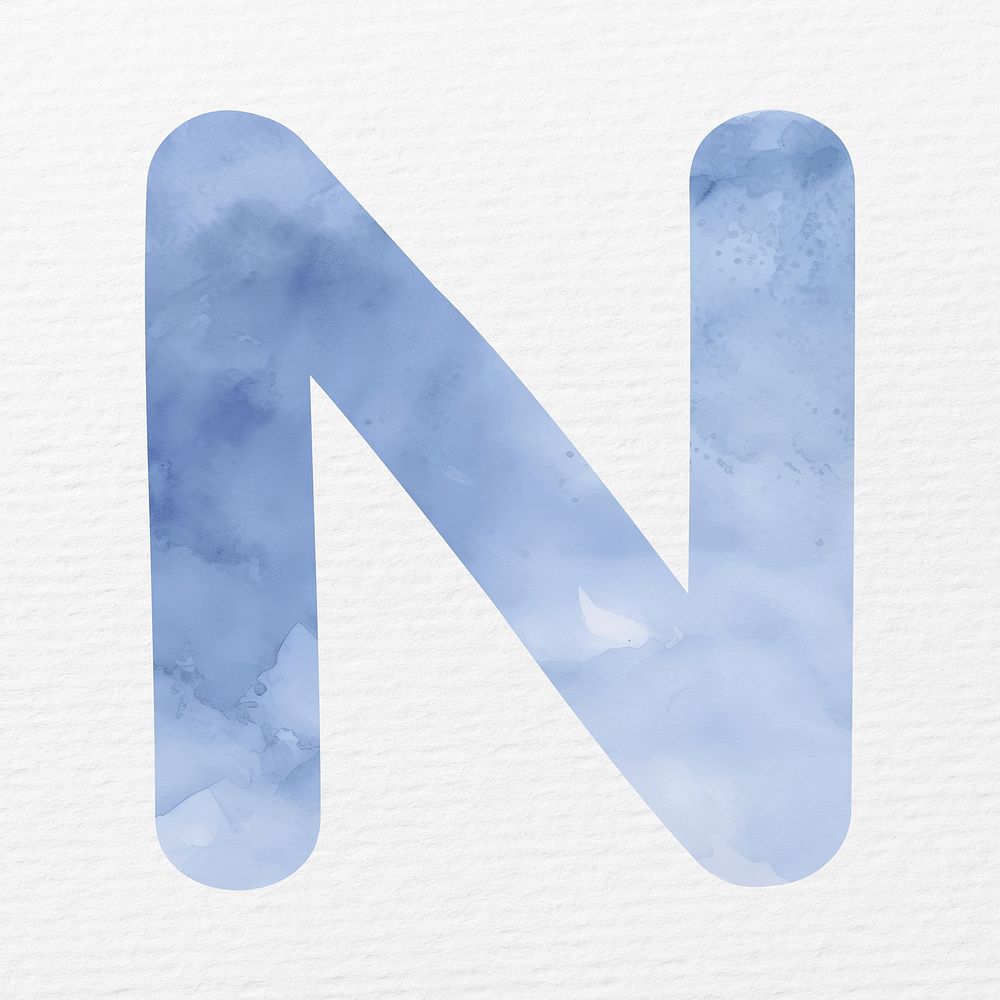 Letter N in blue watercolor alphabet illustration