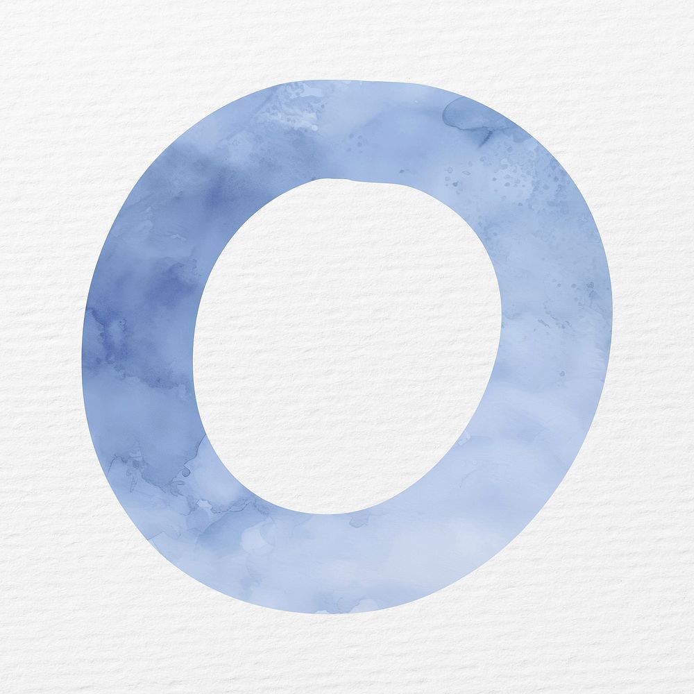 Letter O in blue watercolor alphabet illustration