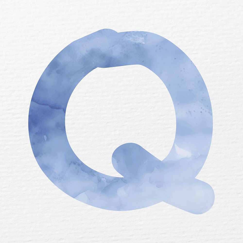 Letter Q in blue watercolor alphabet illustration