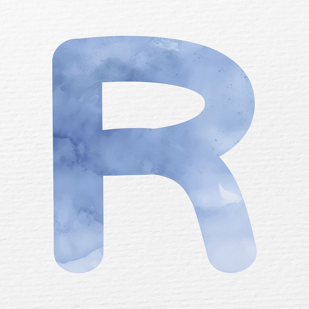 Letter R in blue watercolor alphabet illustration